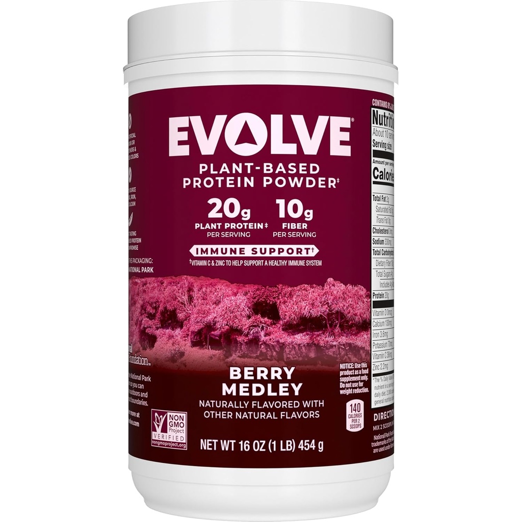 Evolve Protein Powder, Berry Medley, 20g Protein, 1 punta