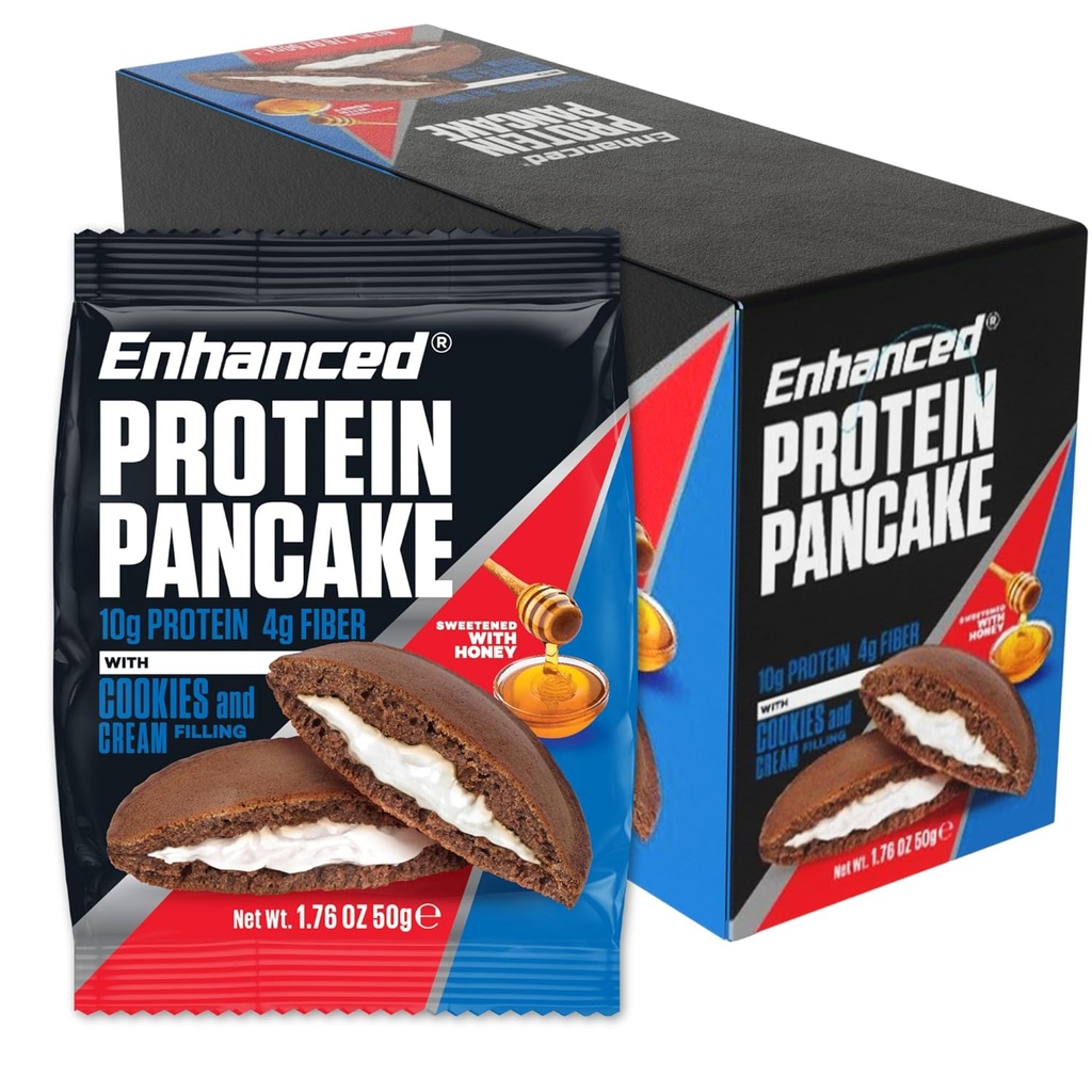 Enhanced Labs Protein Pancakes To Go - Cookies & Cream (Pack of 10) - Low Carb, Low Sugar, Low Calorie, High Protein, Keto-Ystävällinen - valmis syömään välipala