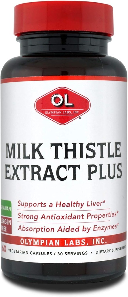 Olympian Labs Milk Thistle Extract Plus Entsyymit, antioksidantit, Maksan terveyden tukeminen, 60 kasvissyöjä Caps