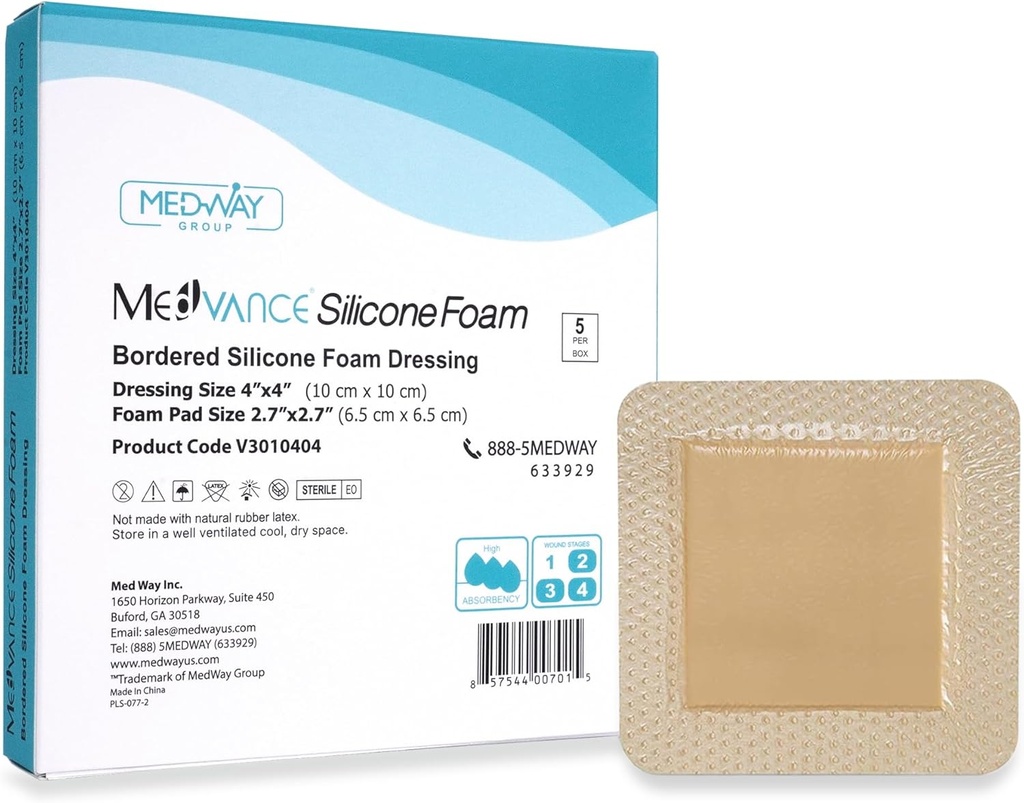 MedVance TM Silicone - Rajattu silikoni liimavaahto pukeutuminen Koko 4"x4" (2.7"x2.7" pad), Laatikko 5 siteet