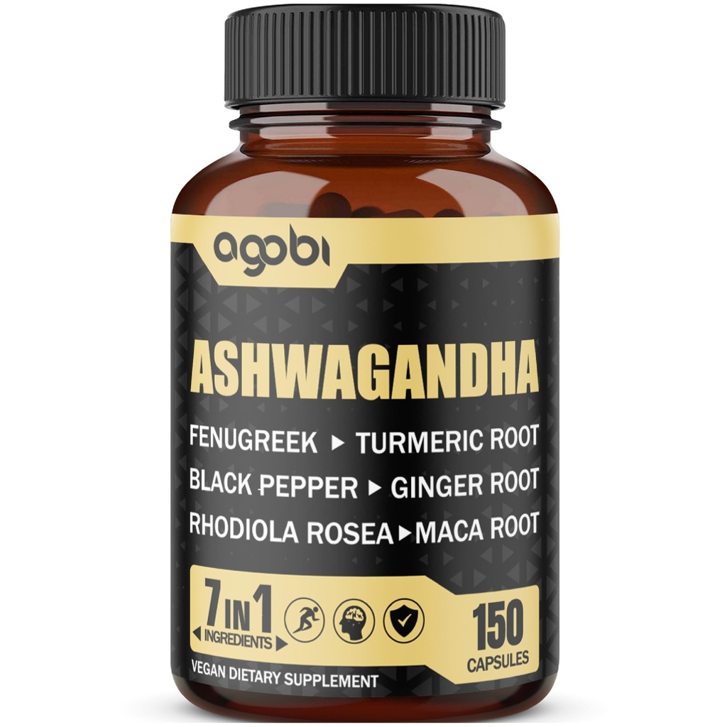 Ashwagandha Extract Capsules 7 Herbal Ingredients 8050 mg - Blended Fenugreek, Maca, gurkmeja, Rhodiola, Ginger & Black Pepper - Sömn, Ande, Immune & Energy Support - 5-månaders leverans
