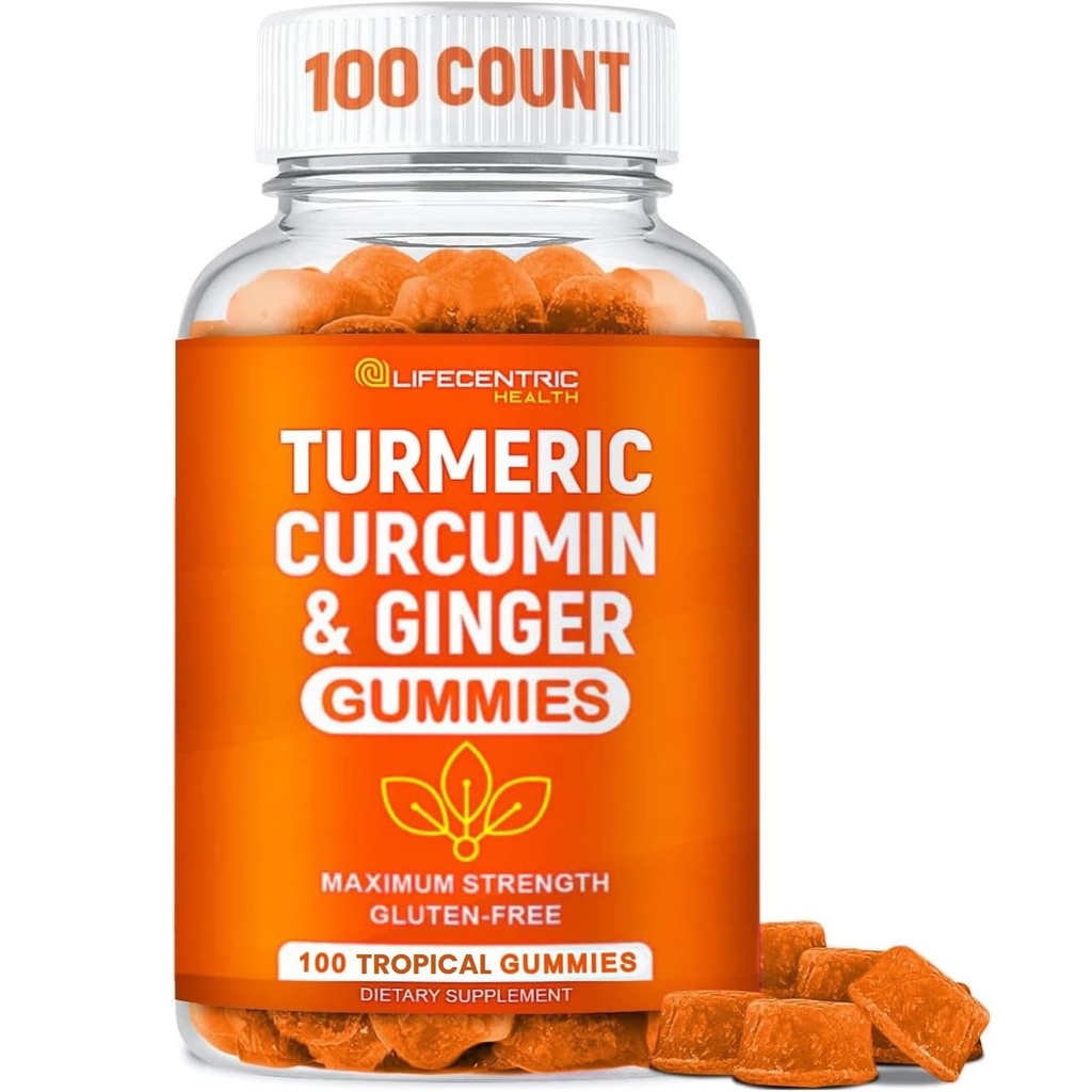 Kurkumalliset Gummies aikuisille ja lapsille ...Max Strength Turmeric and Ginger Supplement 
