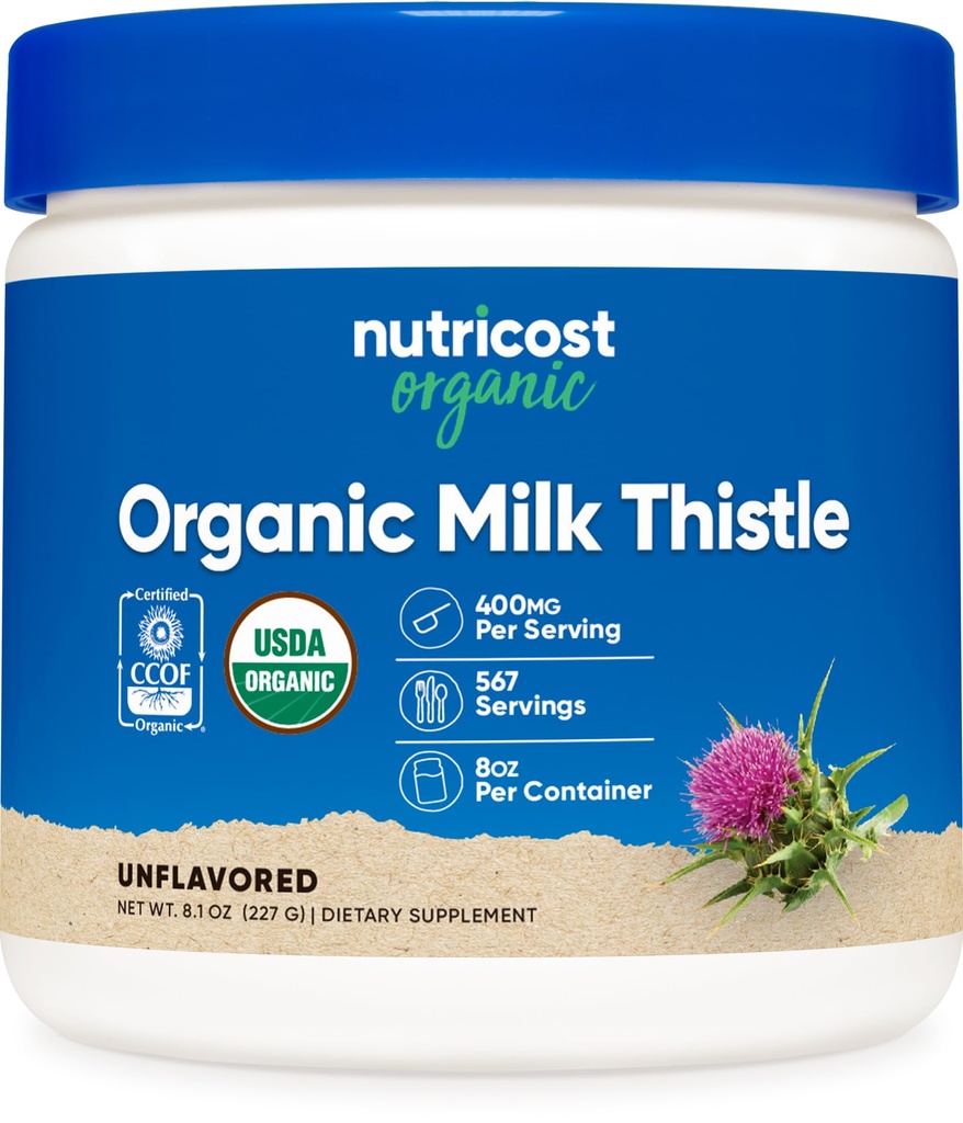 Nutricost Organic Milk Thistle (Silybum Marianum) 8 oz / kontti (ei maustettu) - Ei-GMO, Gluteeniton