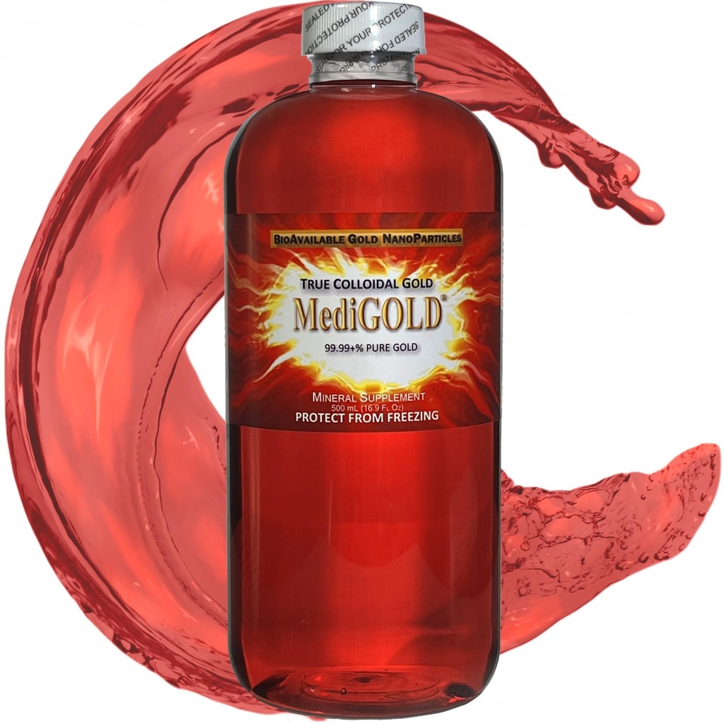 MediGOLD® Tosikolloidinen kultainen AunP-ravintolisä - 500 ml läpinäkyvässä muovipullossa