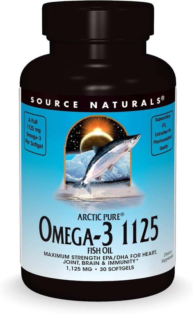 Source Naturals ArcticPure Omega-3 Fish Oil 1125mg Ultra Potency Maximum Strength EPA + DHA for Heart, Joint, Brain & Immuno Health - 30 Softgels