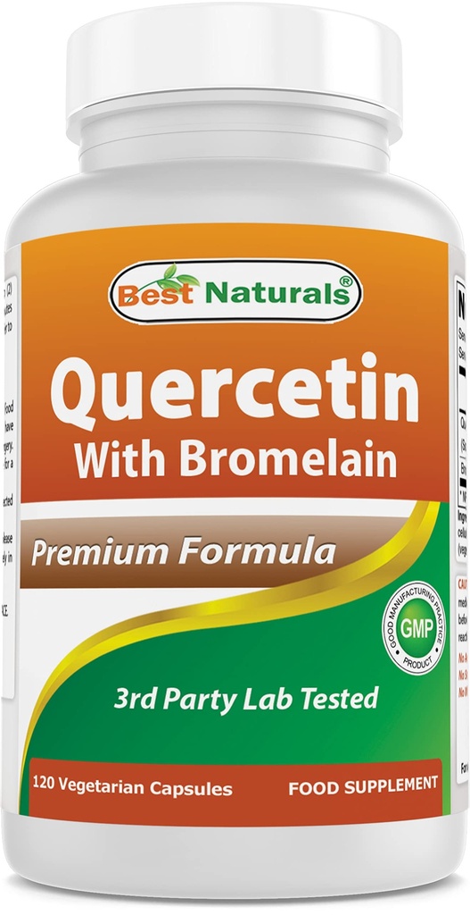 Best Naturals Quercetin with bromelain Veggie -kapseli 800 mg Quercetin & 165 mg bromelain (2400 GDU/g), 120