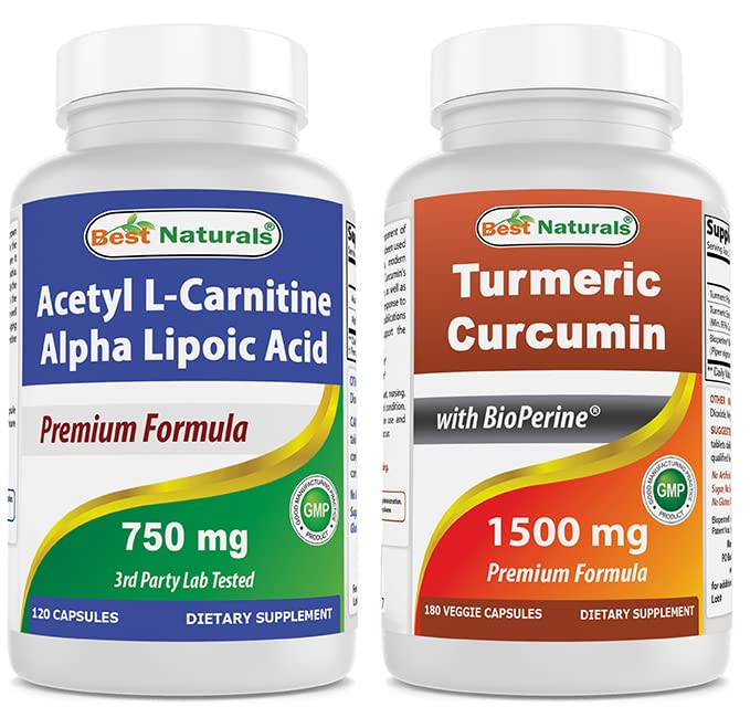 Best Naturals Acetyl L-karnitiini ja Alpha Lipoic Acid 750 mg & Turmeric Curcumin 1500 mg/Serving Bioperiine