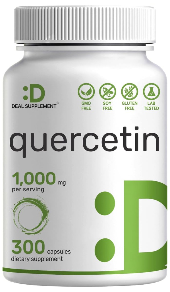 Quercetin 1000mg Per servering, 300 kapslar - Hälsosamma immunstödstillägg, höga biotillgängliga flavonoider, naturlig antioxidant - icke-GMO, sojafri, ingen gluten