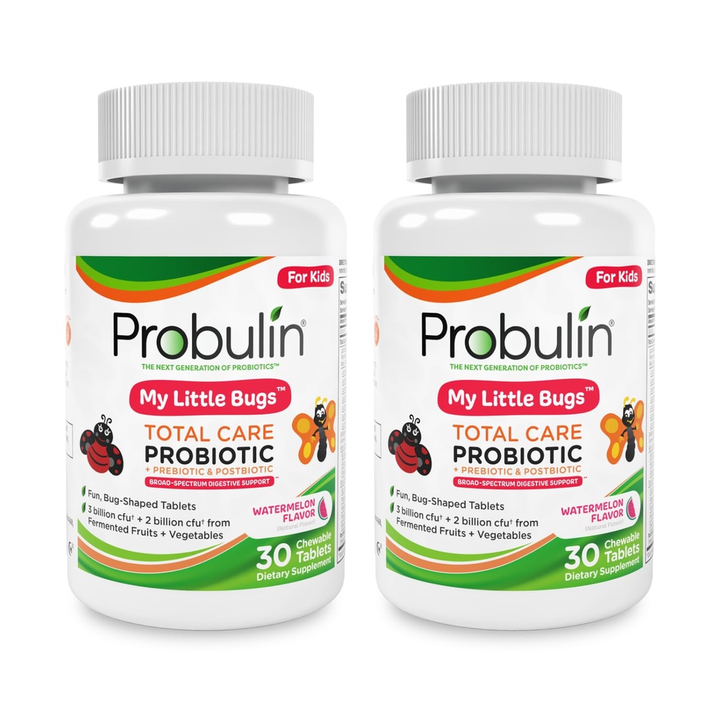 Probulin Total Care My Little Bugs Prebiootit, Probiootit & Postbiootit - 5 miljardia PMY - 15 kanta - 30 purutablettia (Twin Pack)