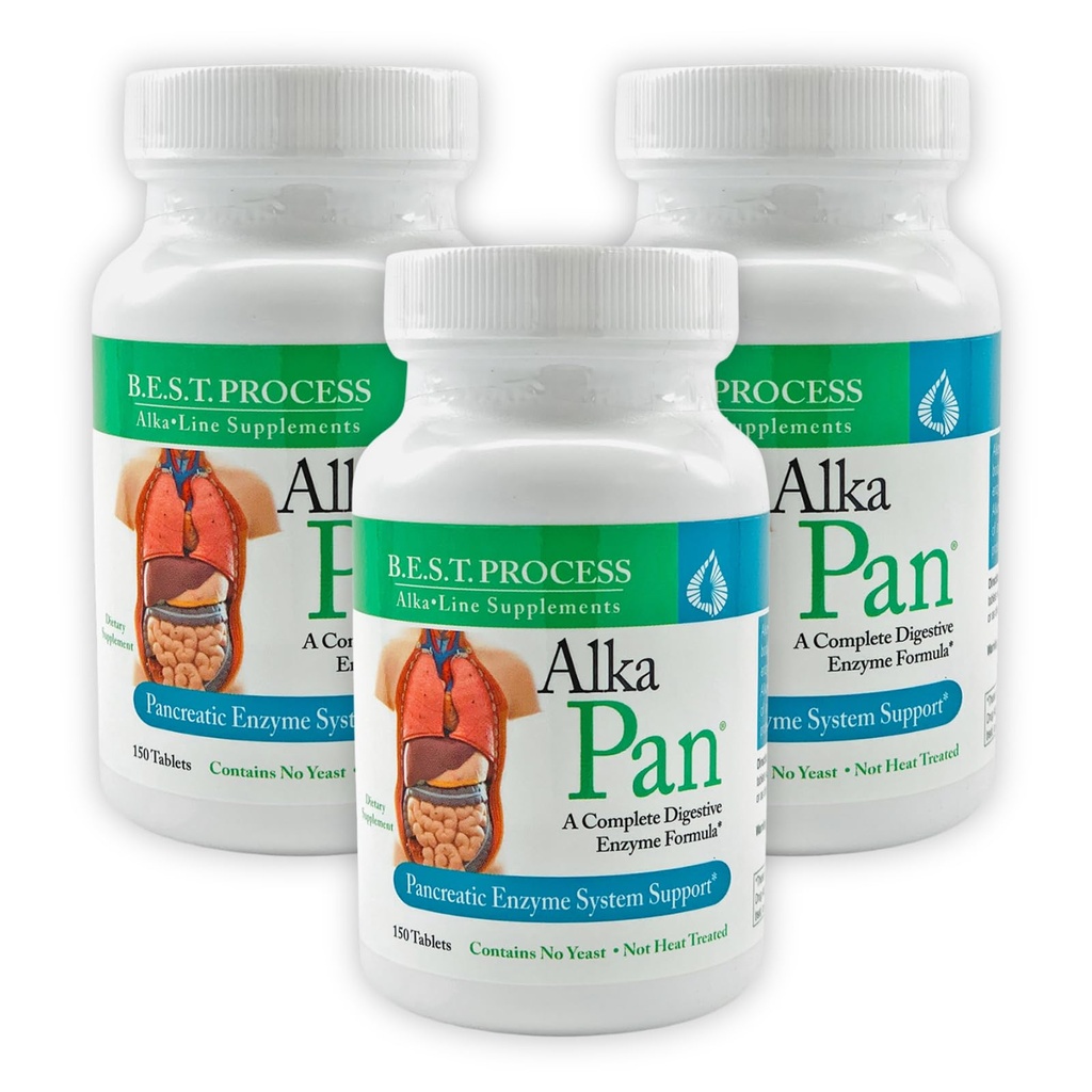 Alka•Pan (3 Pack) Bästa processen Alkalisk - Naturlig Digestive Supplement - Pancreatic Enzymes med antioxidant-Rich Superfoods & Digestive Herbs