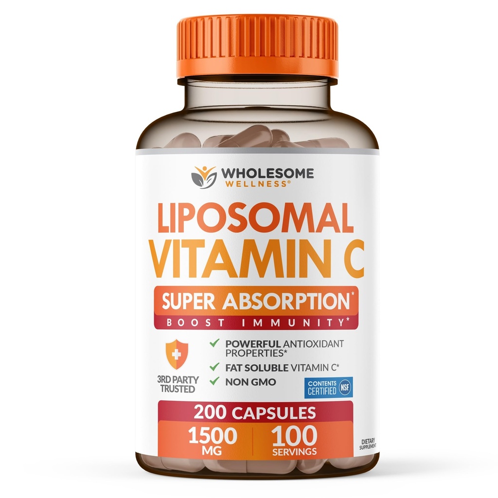 Terveellinen hyvinvointi Liposomaalinen C-vitamiinin kapselit (200 pilleriä 1500 mg puskuroitu) Imeytyminen, immuunijärjestelmä ja kollageenin Booster, suuri annos rasvaa liukenematon immuuni tuki askorbiinihappo, luonnollinen vegaaninen