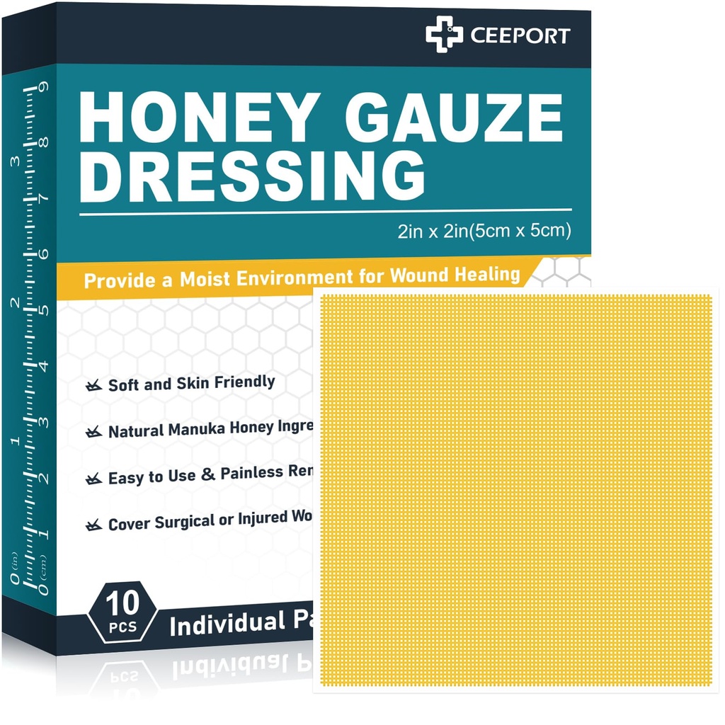 Manuka Honey Gauze Wound Dressing 2" x 2",10 Pack Manuka Honey Wound Care Pads, Medical Grade Honey Bandges for Haavanhoito, Honey Patch for Faaster Healing from Burns, Abrasions, Cuts ja Scalds