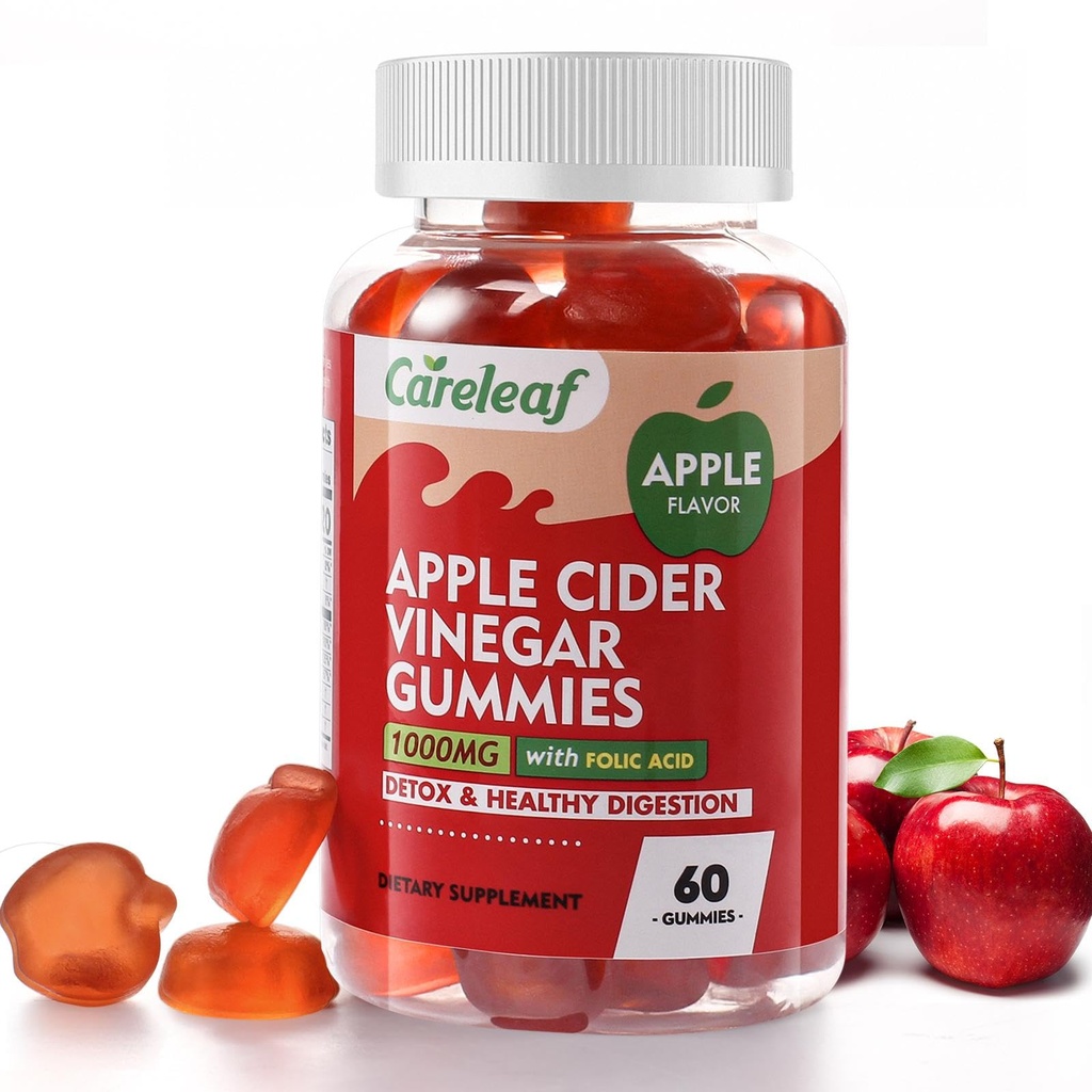 Omena siideri Viinietikka Gummie 60 Counts 1000 mg AVC ja B6-vitamiini B12 aineenvaihdunta, digestio, Detox, Gut & Immuno Health