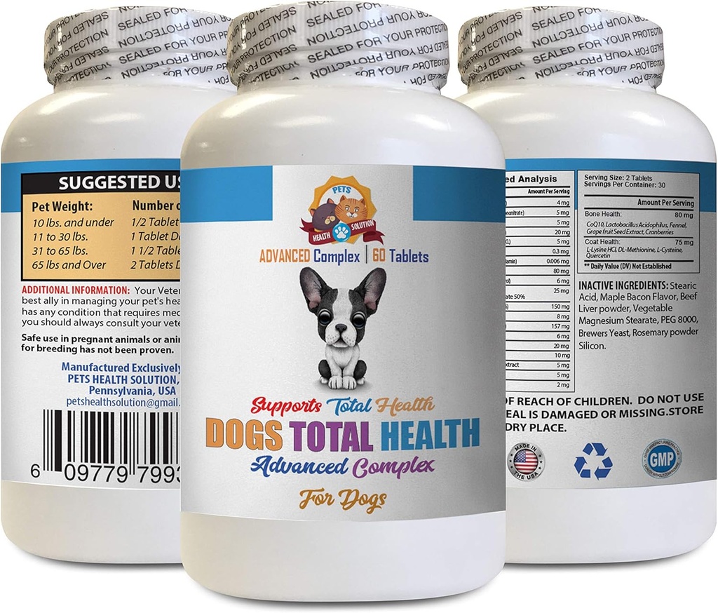 Vitamiinit koirille silmät - Koirat Total Health Formula - Advanced tuki - Hiustakki hampaiden Gums Silmät Virtsanhoito - Vitamiini koirat iho - 60 tablettia (1 pullo)