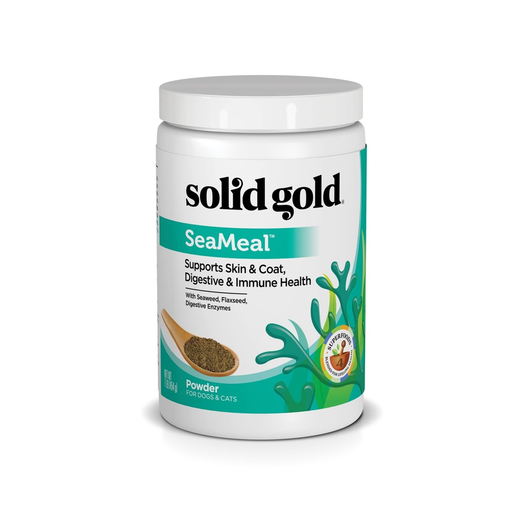 Solid Gold Cat & Dog Multivitaminpulver - Kelp Powder, Omega 3 & Vitaminer för Dental, Digestive, Immune, Skin & Coat Health - Multi Vitamin för hundar och katter - Cat & Dog Food Additive Supplement - 1lb