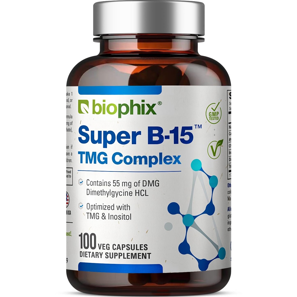 biophix Super B-15 100 Veggie Caps - Niacin Calcium Choline Inositol DMG TMG - Stöder Hälsosamma syreenerginivåer