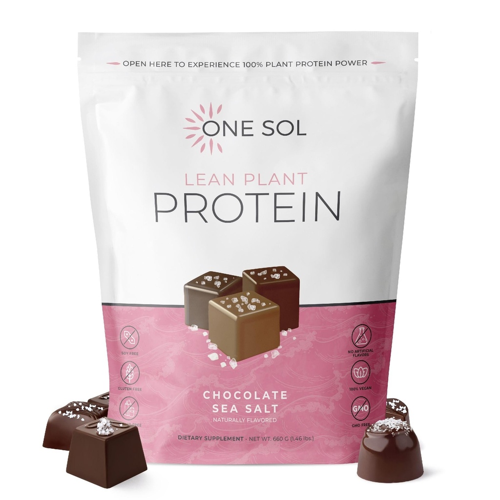One Sol Lean Plant-Based Protein Powder, Pea & Brown Rice Protein, Low Carb, Vegan Friendly - Gluteeni, Laktoosi, & soijaton - Ei lisättyä sokeria, ei GMO:ita, puhdas ravitsemus, ei turvotus (suklaameren suola)