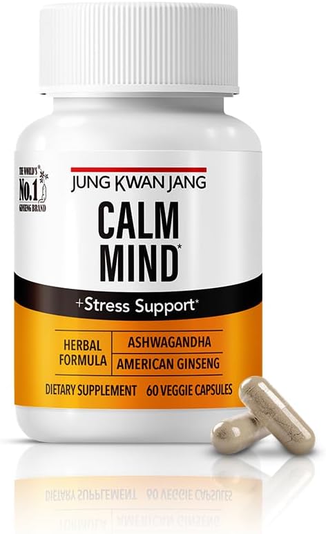 JUNG KWAN JANG Calm Formel med Ashwagandha 300mg, American Ginseng 428mg och L theanine 204mg Supplement - 60 kapsel för män och kvinnor