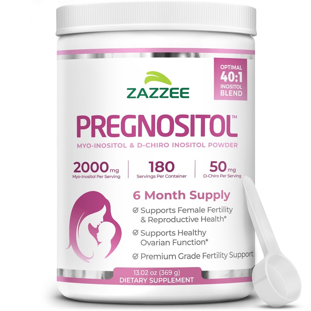 Zazzee PREGNOSITOL Powder, 6 kuukauden tarjonta, Myo-Inositoli ja D-Chiro-Inositoli 40:1 Hedelmällisyys Blend, Ilmainen Scoop tarkka annostus, Premium Balanced Formula, 183 Tarjoilut, Vegan, Kaikki luonnolliset ja ei-GMO