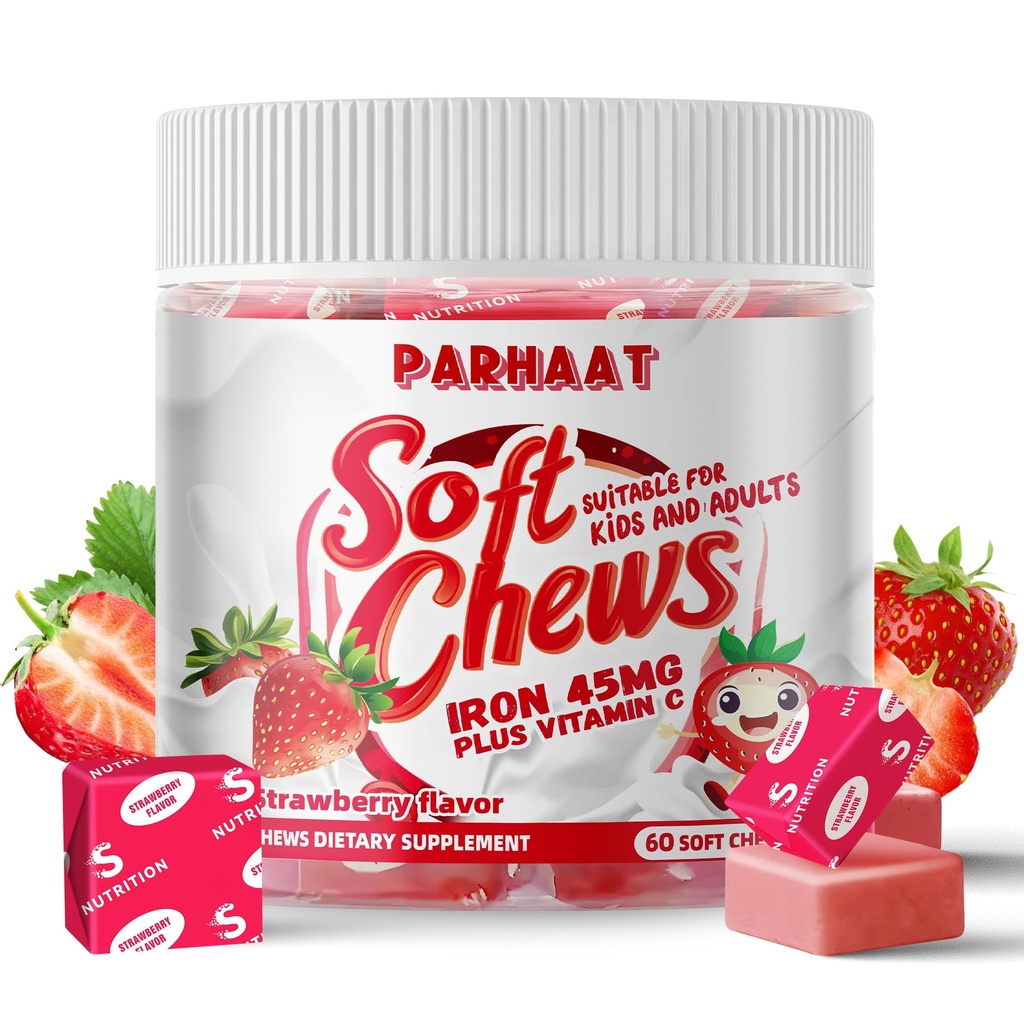 Iron Soft Chew Supplement kanssa C-vitamiinia ... Mansikka maustettu... Gluteeniton...