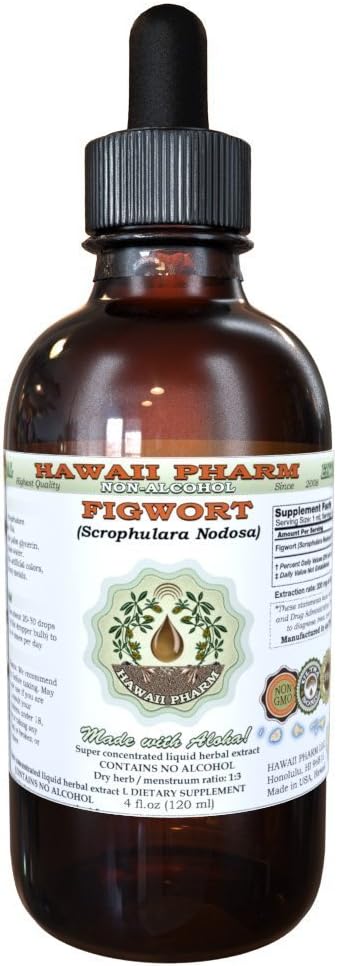 Figwort alkoholiton nesteuute, orgaaninen figwort (Scrophulara Nodosa) Kuivattu yrtti Glycerite Havaiji Pharm Natural Herbal Supplement 2 oz