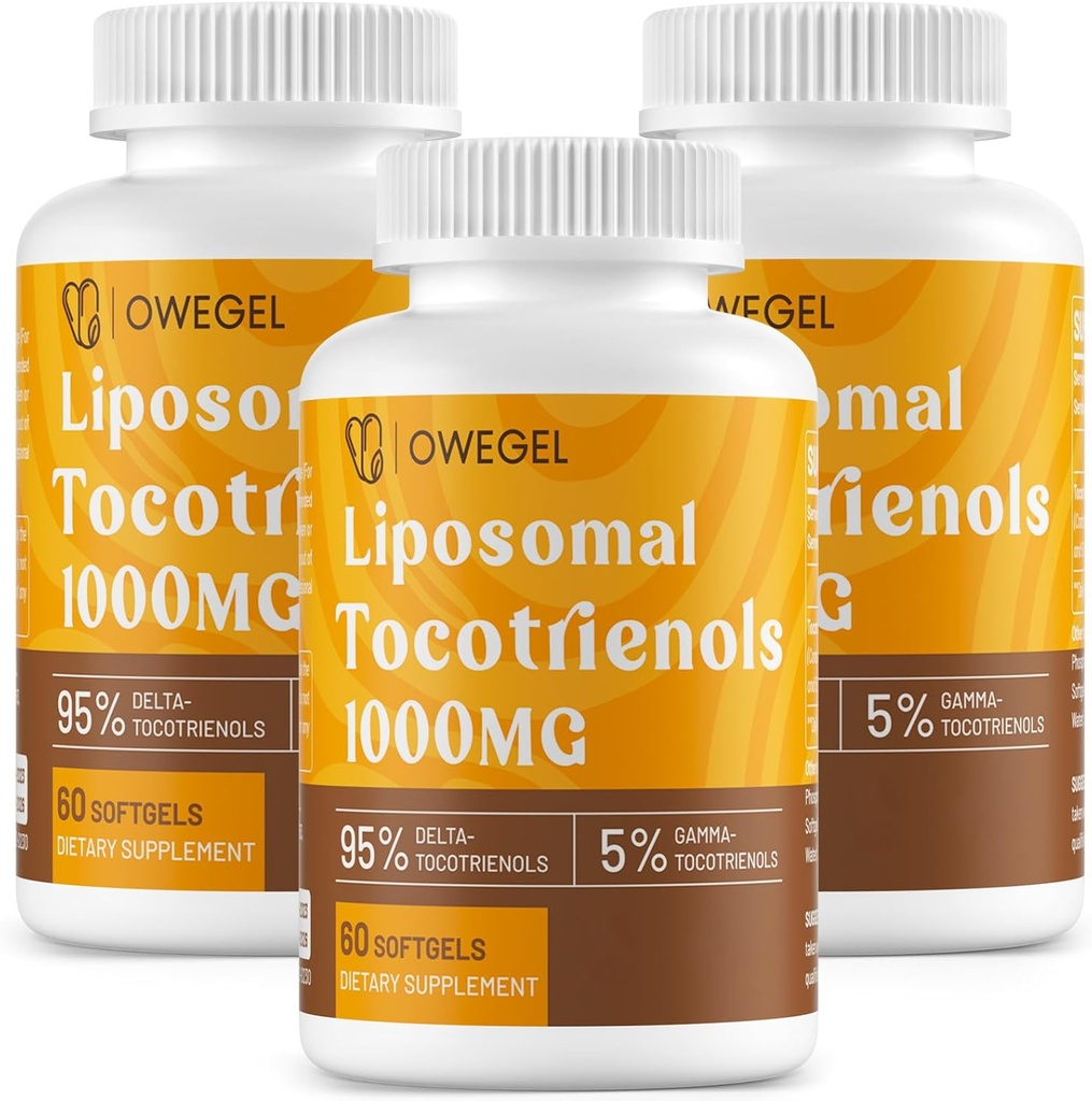 Liposomaaliset tokotrienolit 1000 mg - korkea hyötyosuus E-vitamiini Tokotrienolit täydentää, 95% Delta & 5% Gamma Tokotrienoli kapselit Tuki iho, luu, antioksidantti, 180 Softgels