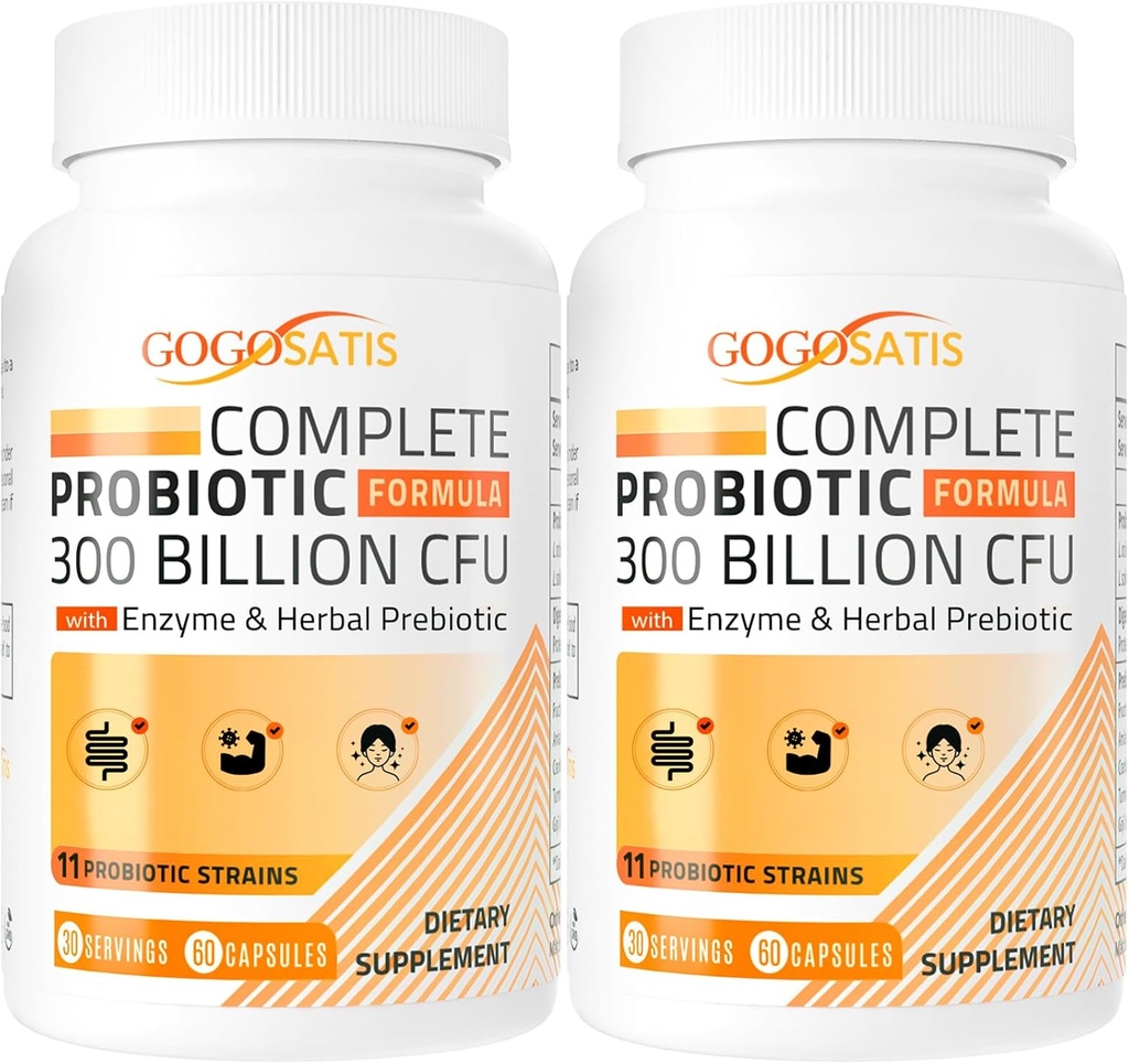 Probiotika för kvinnor och män, 300 miljarder CFU 11 Strains + Organic Herbal & Digestive Enzymes, Probiotic för Digestive Health, Gas & Bloating, Immune, Gut Health for Women & Men, Shelf Stable, 120 Caps