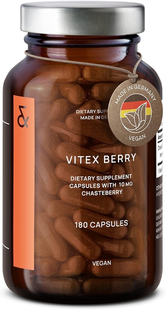 Vitex Berry - Premium Chasteberry 4:1 uute (Vitex Agnus Castus) - Menopause & PMS Tuki - Hormonitasapaino naisille - 180 kapselia - 6 kuukauden toimitus - Valmistettu Saksassa