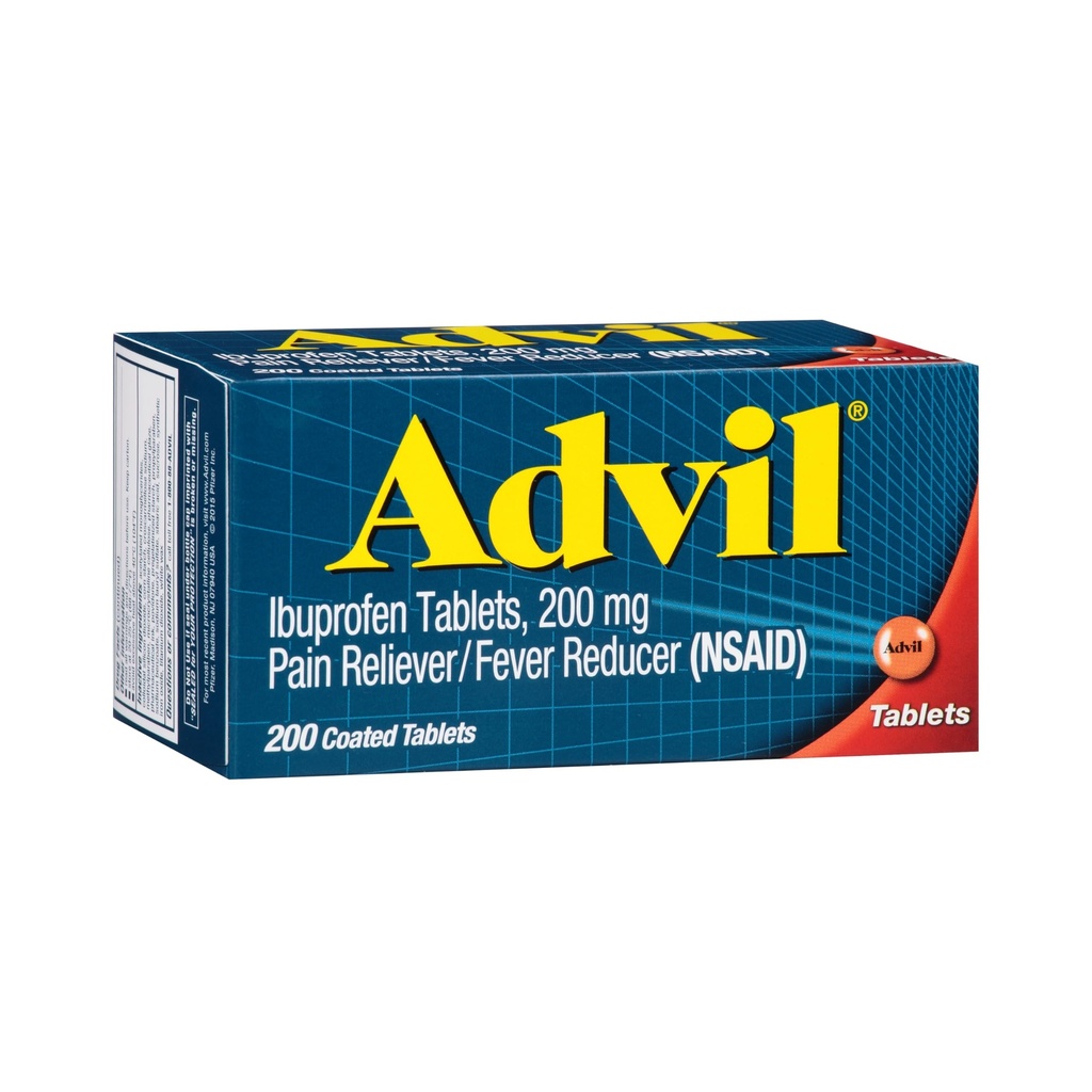 Advil Pain Reliever ja kuumeen reduktori, kipulääke Ibuprofeeni 200 mg päänsärkyyn, selkäkipuun, kuukautiskipuun ja nivelkipuun - 200 päällystettyä tablettia