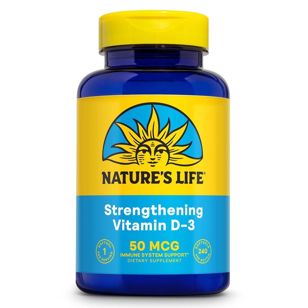Naturens Life Strengthening Vitamin D3 2000 IE (50 mcg) - Vitamin D - Bone Health och Immune Support Supplement - Easy-to-Swallow Softgels - 60-dagars garanti, Lab Verified - 240 portioner, 240ct
