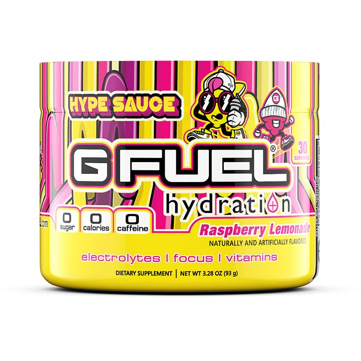 G Fuel Hype Supreme Hydration, Electrolyte Powder Mix for Energy & Focus, sokeri ja kofeiiniton täydentää Essential Vitamiinit & Minerals, Vadelma sitruuna sitruuna, 3.3 oz - 30 tarjoilua