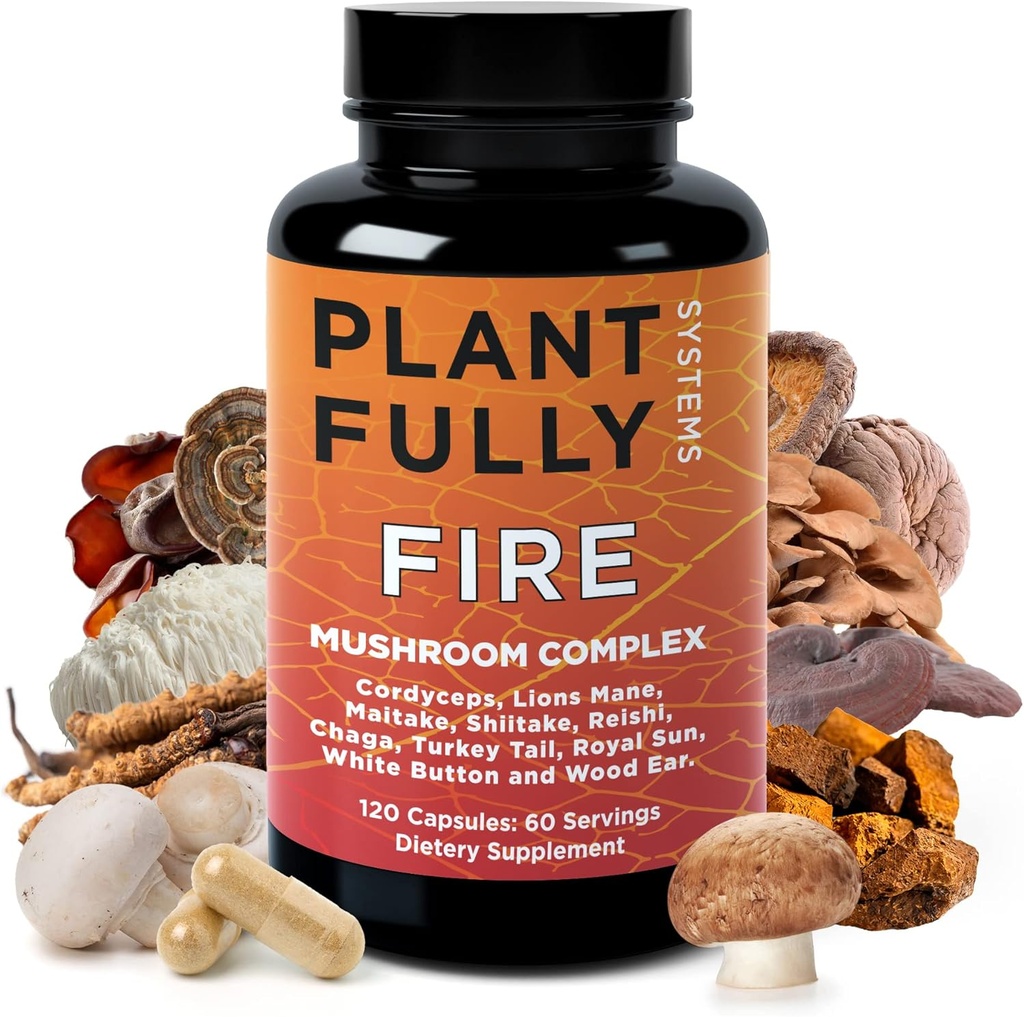 10-i-1 Supplement - Lion's Mane, Reishi, Cordyceps, Chaga, Turkiet Tail, Maitake & Shiitake - Nootropic Complex för hjärnstöd, minne, fokus och energi - 120 kapslar, tillverkade i USA