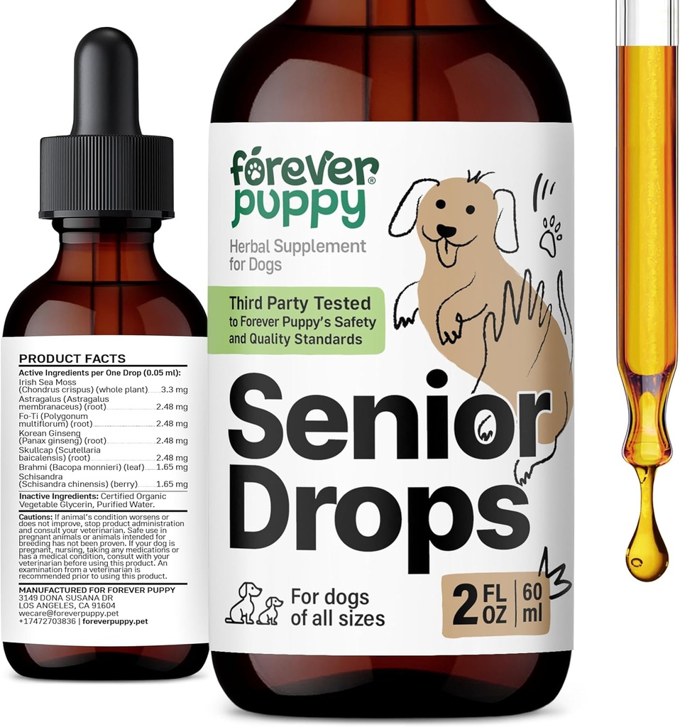 Ikuisesti Pentu Senior Dogs Drops - Immuuni & aivojen tuki Complex vanhimmat koirat kaikki rodut & koko - vitamiinit ja lisäravinteet vanhempia lemmikkejä - elintarvikkeiden täydentää - 2 oz