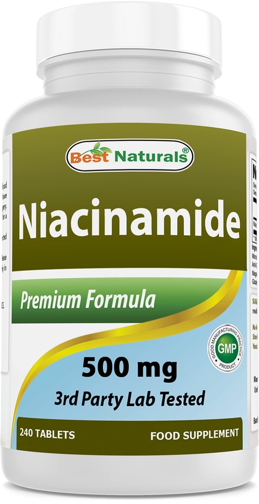 Bästa Naturals Niacinamide 500mg 240 tabletter (Suitable for Vegetarian) - Icke-Flygande form av Niacin (Vitamin B3)