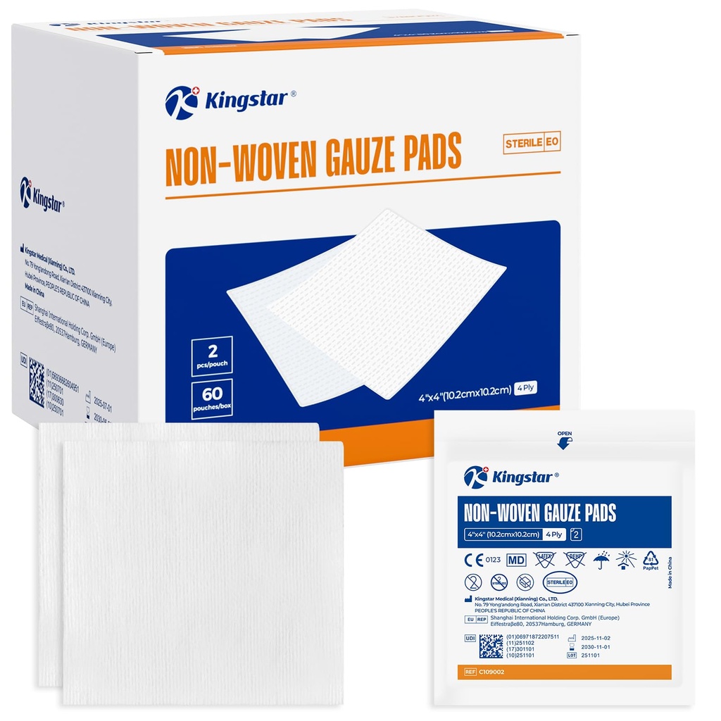Kingstar Steriili kuitukangaskasetit, 4"x 4" Haavapuvut, 60 pakkausta - 120 Pieces Superior Soft Sponge Pads, Korkeampi Absorbentti kastikkeet trauma tai post-operatiivinen haavahoito