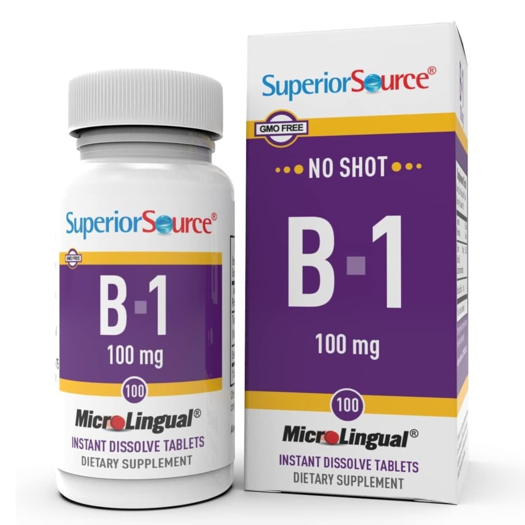 Superior Source B-1 100 mg - B-vitamiinin täydentää tukee tervettä energiaa ja kasvua - Hermoston ja ruoansulatusjärjestelmän tuki Formula tiamin - 100 sublingual Dissoling Tabletit