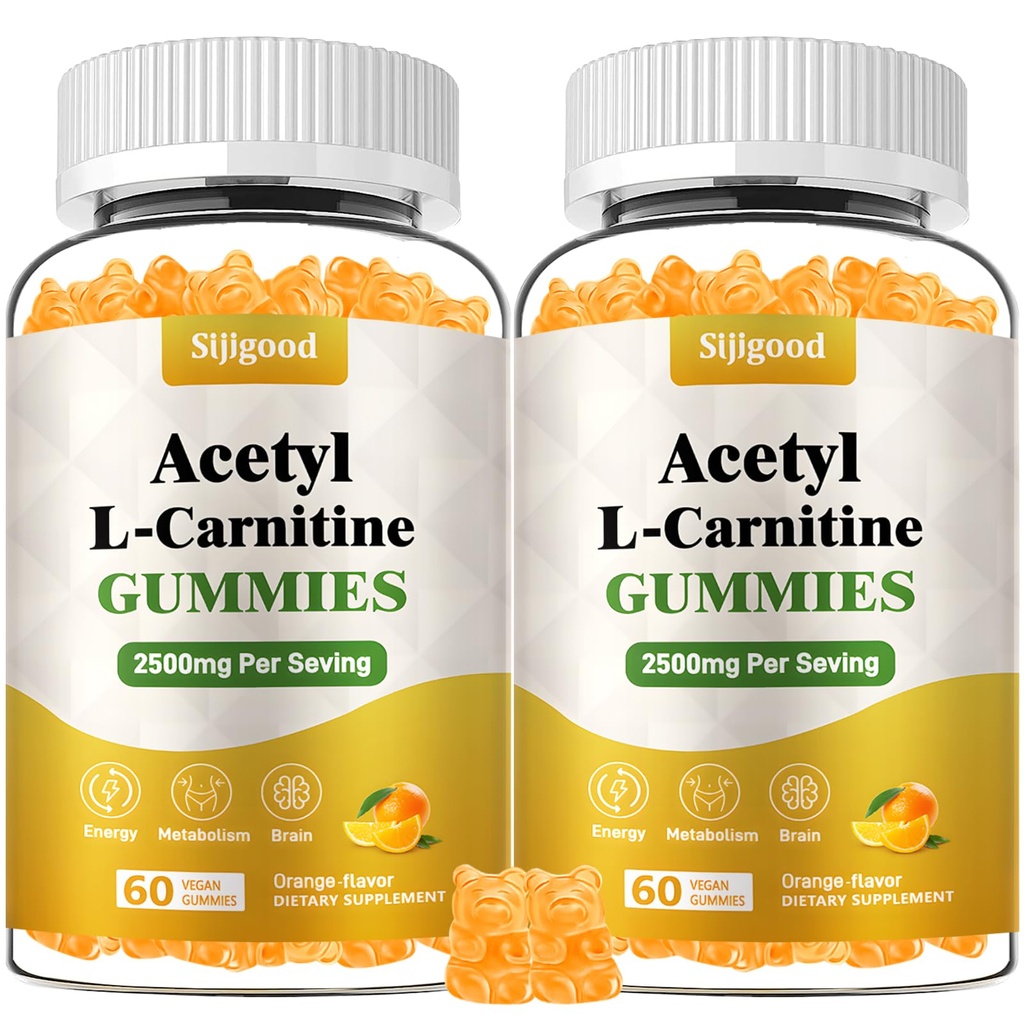 2 Pakkaus Acetyl L-karnitiini Supplement, Natural Nutrition Supplement for Boost Energy, Immuniteetti, Vegan, Orange Flavor, 120