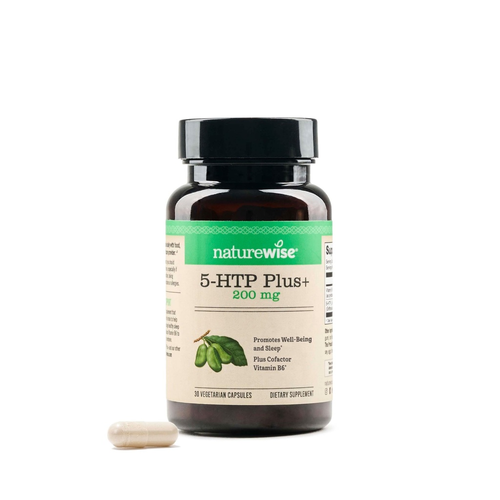 NatureWise 5-HTP 200mg täydennysosa Griffonia Siemenet Cofactor B6-vitamiini - Mielialan tuki ja luonnollinen uniapu aikuisille - Viivästynyt Release, Vegan - 30 kreivi[1-Kuukausi tarjonta]