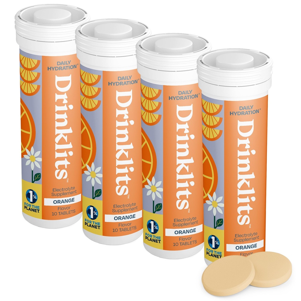 Drinklits Orange Daily Electrolyte Hydration Tabletit (4) Tube Bundle 0g Sugar ...