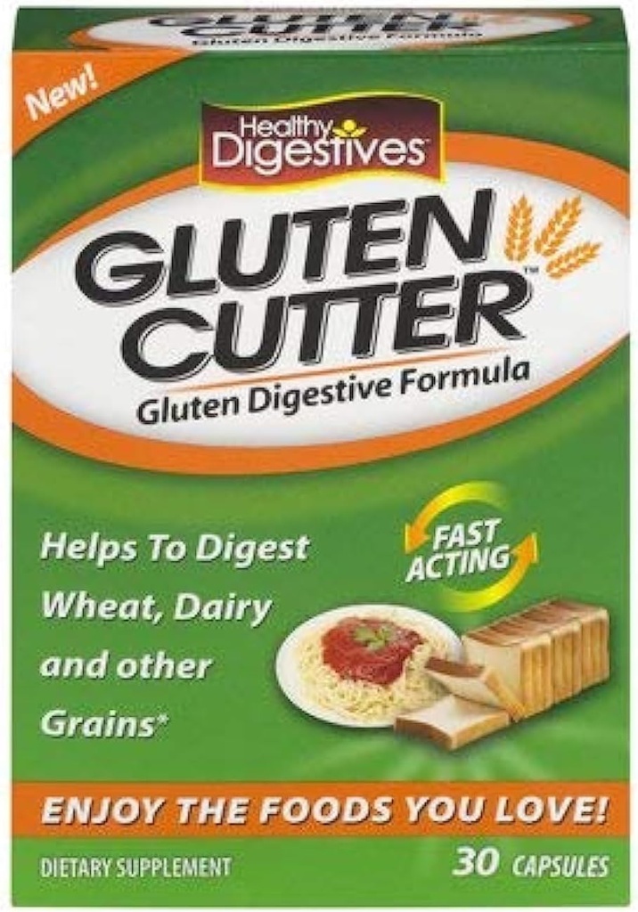 Friska Digestives Gluten Cutter Enzyme Formula - Hjälper till att förbättra dina kroppar Gluten Digestion och assist i att bryta ner vete, mejeri och andra korn - 30 portioner, kapslar (Pack av 3) KC#CIE