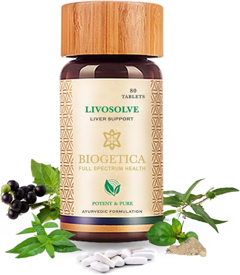 Biogetica Livosolve Herbal Supplement for Liver Care - Total Liver Support, Cleanse & Detox, Protect Cells & Enzymes - 100% Vegan non-GMO - 80 tablettia