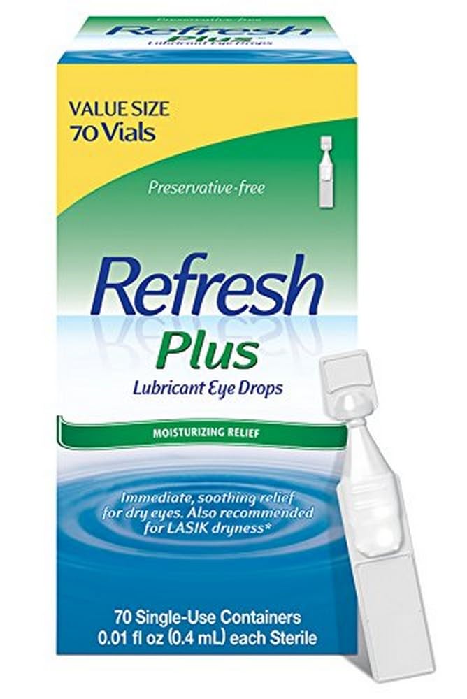 Refresh Plus Lubricant silmätipat kuiville silmille, säilöntäaineeton,Value koko, 0,01 Fl Oz yhden käyttökerran säiliöt, 70