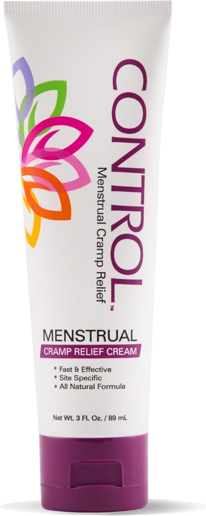 CONTROL, Menstrual Cramp Relief Cream, Uutinen Pain Relief period Cramps ja PMS, Period Relief Tuotteet, nopea ja tehokas, helppokäyttöinen, turvallinen kaikenikäisille, Hormoniton, Kaikki luonnolliset, 3 oz putki.