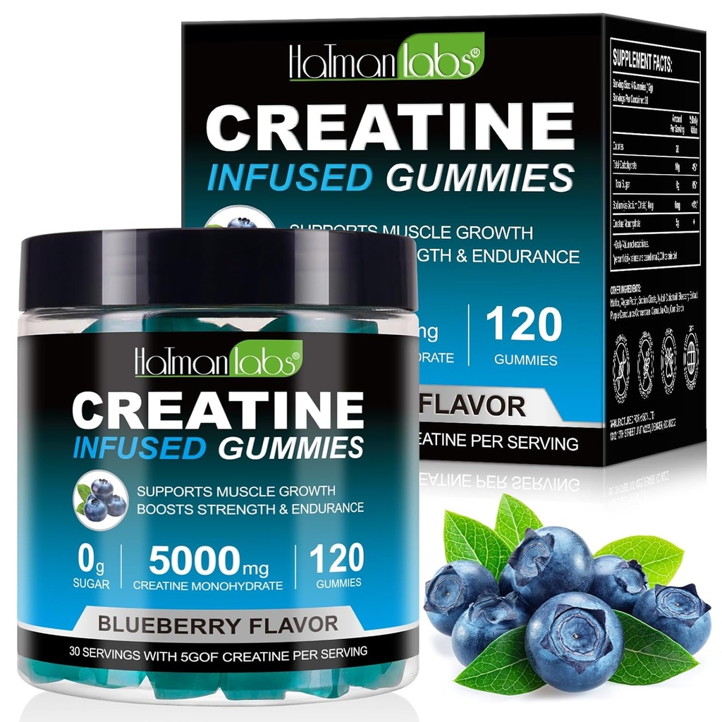 Kreatiini Gummies miesten ja naisten - 120 Count, 5000 mg Creatiini Monohydraatti, nollasokeri, lihasten kasvu & voimakkuus Booster, Pre-Workout Energy Supplement