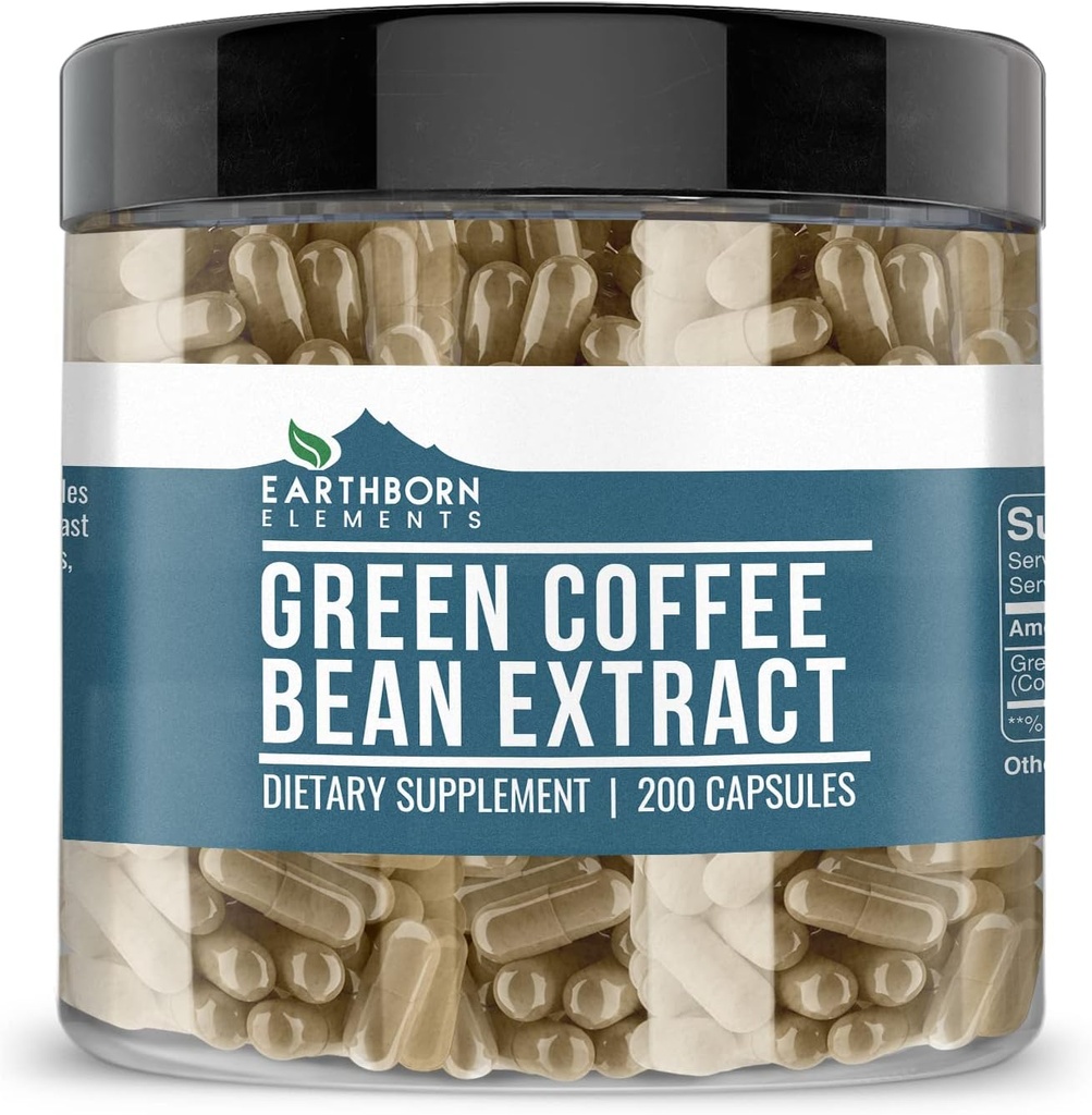 Elements Green Coffee Bean Extract 200 kapselia, puhdas & laimentamaton, Ei lisäaineita