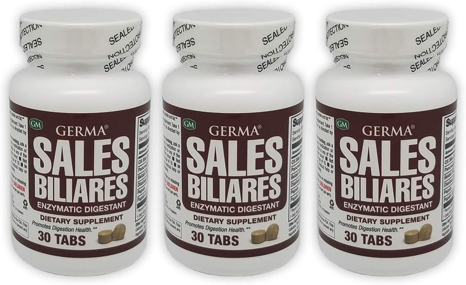 Germa Bile Salts Natural Dietary Supplement. Enzymatic Digestant. Stöd i Digenstion of Starch, Protein och Fat. 30 tabletter. Förpackning med 3