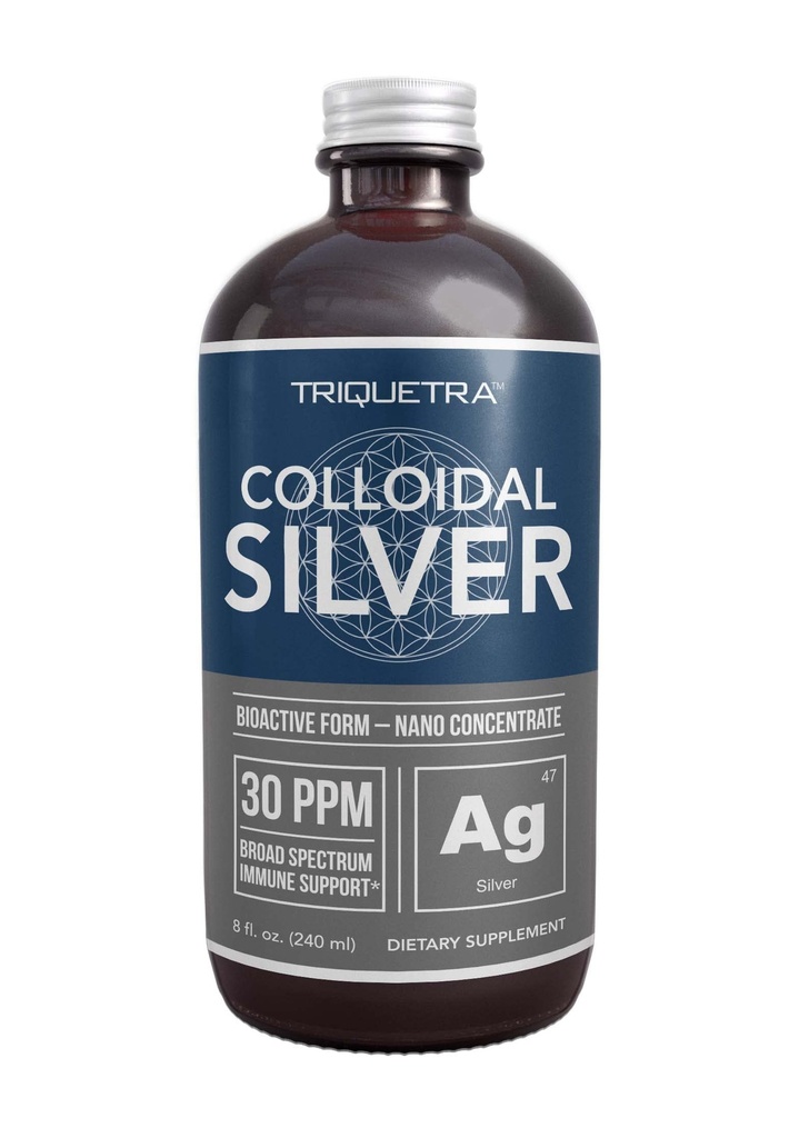 Bioaktiv kolloidalt silver - 8 oz, glasflaska, Vegan, säkra doser med högsta effektivitet - Nano Ions, 30 PPM - immunstöd (48 portioner)