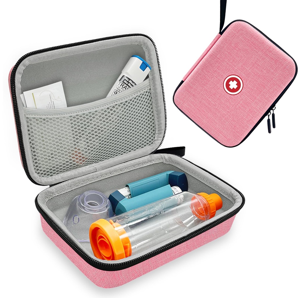 Kova inhalaattori Spacer tapauksessa lapsille ja aikuisille, Astma Inhalaattori tapauksessa Mesh Pocket lääketieteen ja muut tarvikkeet, vaaleanpunainen (vain)