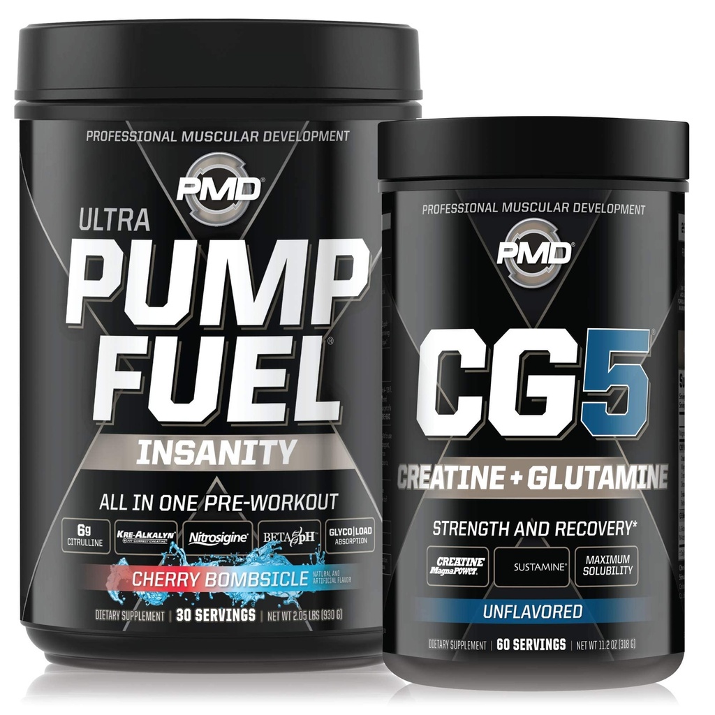 PMD Sports Ultra Pump Fuel Mielipuolisuus - Esitreenit Cherry Bombsicle (30 palvelinta) Urheilu CG5 Premium Creatiini ja L-glutamiinijauhe (60 tarjoilua)