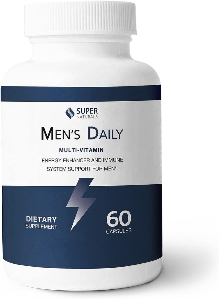 Super Naturals Men's Daily Multitamine Energy Enhancer ja immuunijärjestelmän tuki miehille (60 kapselia, 30 päivän tarjonta)